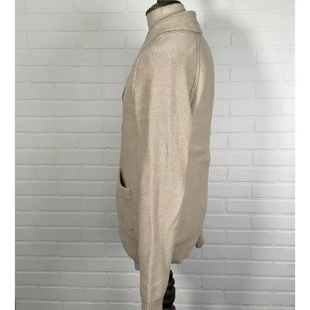GAP‎ Cardigan Men L Beige Cotton Knit Classic Grandpa Retro Academia Sweater